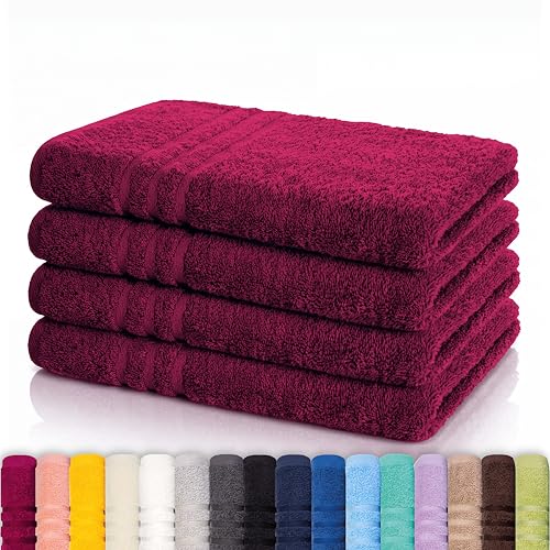 Lavea® 4er Set Handtücher 50x100 cm, Elena Frottiererie, 100% Baumwolle, Frottier Badetuch, saugstark und weich, Sporthandtuch, 60°C waschbar, trocknergeeignet, Handtuch Set, Frottee, Bordeaux