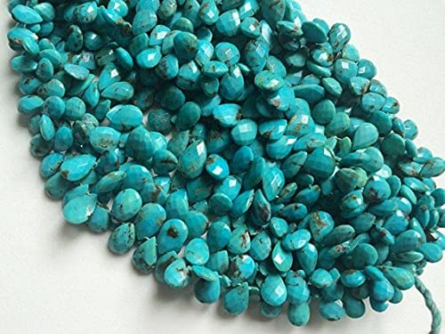 LKBEADS 1 sznur naturalnych turkusowych fasetowanych koralików w Arizonie, naturalne turkusowe briolette, turkusowy naszyjnik, 8 x 11 mm - 9 x 12 mm, 10 cm