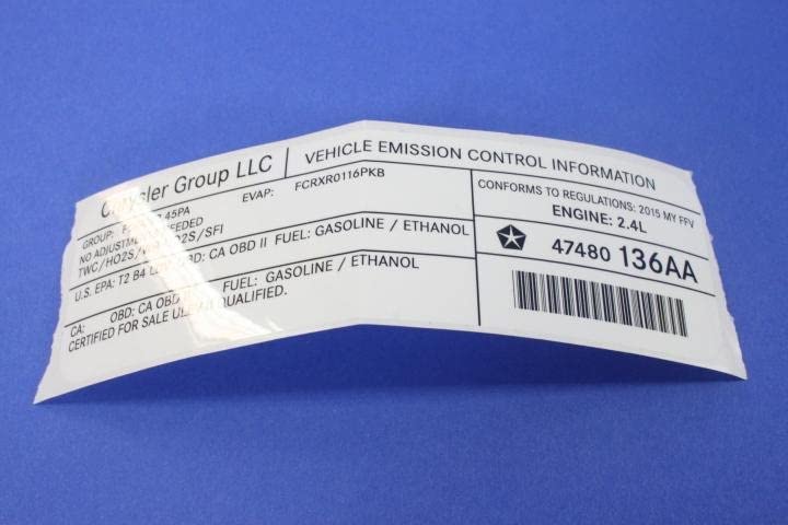 Mopar 47480136AA LABEL VEHICLE EMISSION CONTROL IN