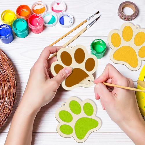 Wooden Dog Paw-Shaped Ornaments to Paint Dog House Decoration Cutouts Unfinished 24PCS, DIY Blank Unfinished Wood Discs Ornament for Pet Theme Party Crafts Hanging Christmas Thanksgiving Decoration - Thumbnail 4