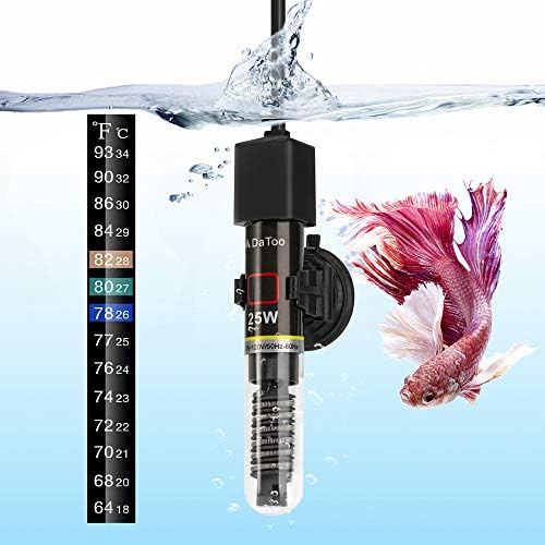 Mini Aquarium Heater 25W Small Fish Tank Heater 25 Watt with Free Thermometer Sticker, 1 Yr Warranty