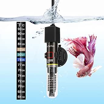 Mini Aquarium Heater 25W Small Fish Tank Heater 25 Watt with Free Thermometer Sticker, 1 Yr Warranty