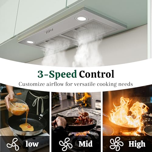 Image of FIREGAS Range Hood Insert 30 Inch, 600 CFM Ducted /Ductless Convertible Built-in Kitchen Vent Hood, Stainless Steel Stove Hood with 3 Speed Exhaust Fan & Aluminum Filters