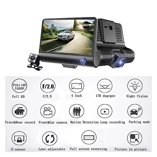 Dash Cam 3 Objectifs DELURA Solution Angle Mort Enregistreur Tactile G-Sensor - 2