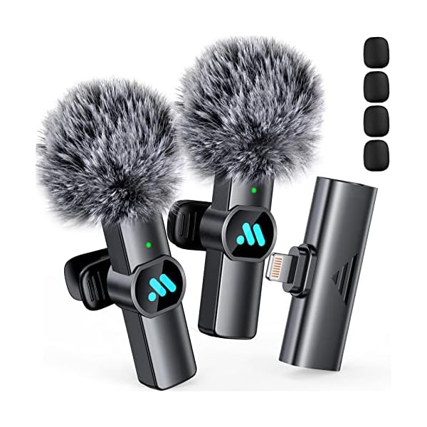 2pcs Lavalier Wireless Microphone for iPhone iPad, Wireless Microphone for Video Recording, Game Live Streaming, Interviews, YouTube, TikTok, Vlog(for iPhone 14 and Below)