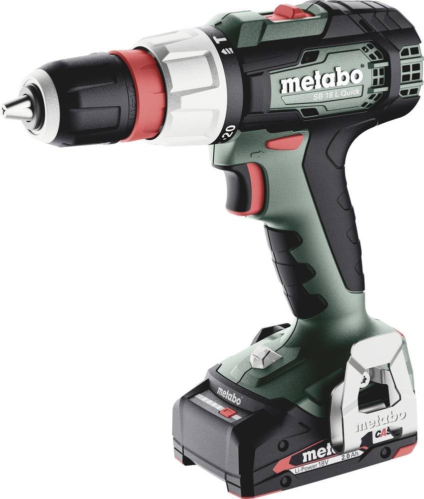 Metabo SB 18 L Quick akumulatorowa wiertarko-wkrętarka udarowa – w zestawie akumulator i metaBOX 145 (akumulatory LiPOWER 18 V, 2 Ah, średnica wiercenia 13 mm/36 mm, waga 1,6 kg) 614054500
