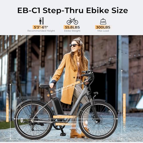 Loeook Electric Bike for Adults, Peak 1000W Ebike, 50Miles 20MPH UL 2849 Certified Commuter Bike, 26'' City Cruiser Bicycle with 48V Removable Battery, Rear Rack, Adjustable Stem, 7 Speed