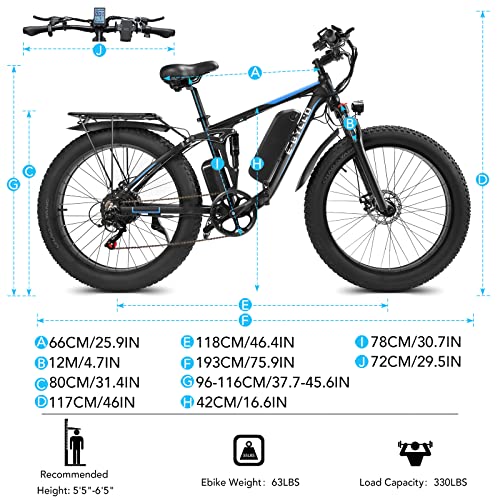 E·bycco Electric Bike For Adults 750W, Electric Bicycle 48V 16Ah Removable Battery 26" Fat Tire Ebike,30Mph Full-Suspension,3.5'' Lcd Display,Shimano 7-Speed,Snow Beach Electric Mountain Bike #TOP6