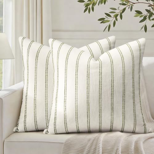 HOMEIDEAS Decorative Sage Green Throw Pillow Covers 20x20 Set of 2