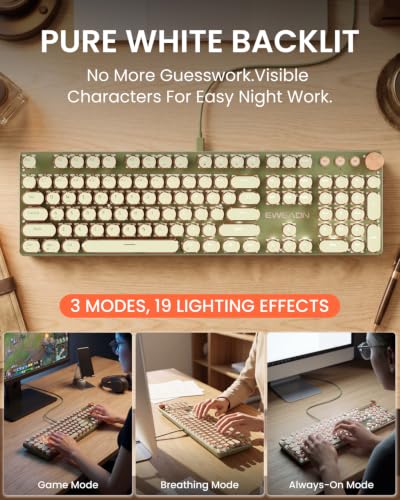 Image of EWEADN Mechanical Gaming Keyboard Typewriter Style Switch LED Backlight Media Control Button