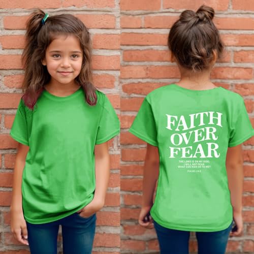 Image of Faith Over Fear Shirt Christian Jesus Tshirts for Girls Religious Inspirational Tees Bible Verse Tops for Kids 3-12