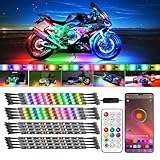 16Pcs Motorcycle LED Strip Lights Kit, RGB+IC Chasing Motorcycle LED Underglow Kit for Harley Davidson Kawasaki Suzuki, 12V Waterproof Golf Cart Underbody Light with APP/RF Control Brake Turn Signal