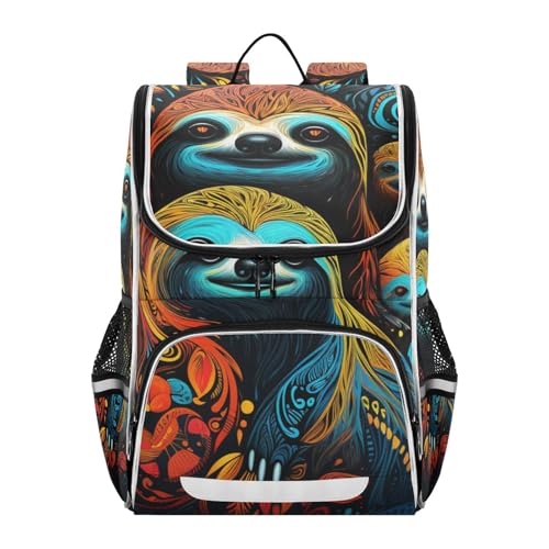 Mochila infantil reflectante con diseño de perezoso y compartimento para portátil