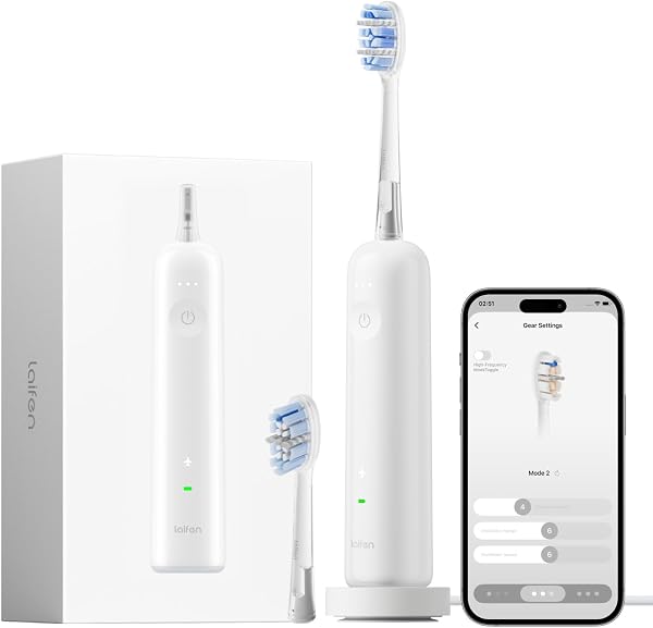 Laifen Wave Pro Sonic Electric Toothbrush for Adults – 2026 Model, 60° Oscillations for Ultra-Clean, Smart App, 70-Day Battery, 2 Brush Heads, IPX8 Waterproof (White ABS)
