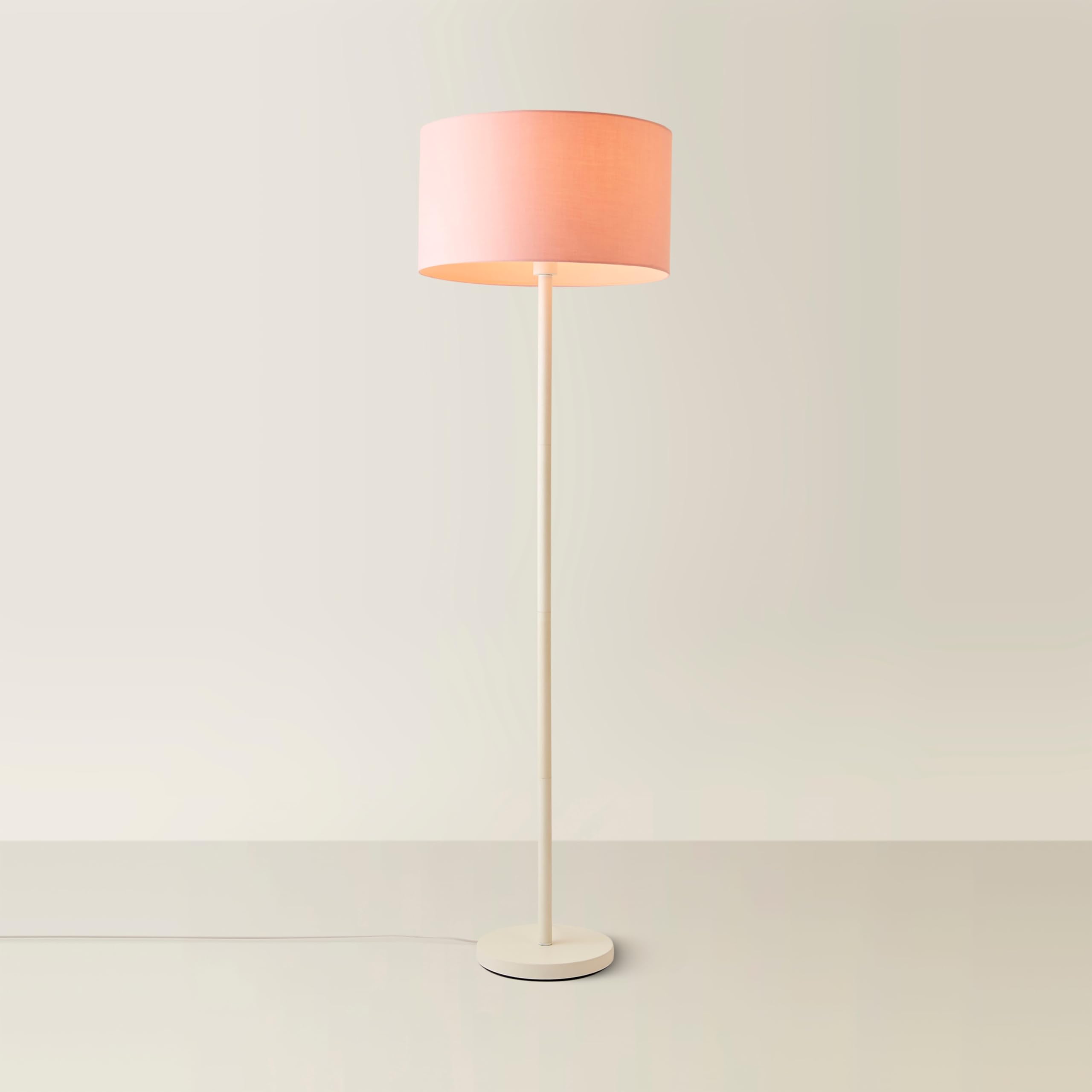 Valuelights Charles White Floor Lamp With Blush Drum Shade from B&Q