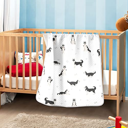 Image of Husky Black Cotton Swaddle Blanket for Infants, Lightweight Soft Receiving Blanket for Crib, Stroller, Nursery - 30X40 in