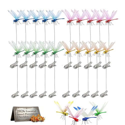 20 PC Dragonfly Clips for Bugs Repellent 3D Artificial Dragonfly Hat Clips Garden Decor Garden Bird and Fly Scare Devices for Indoor Outdoor