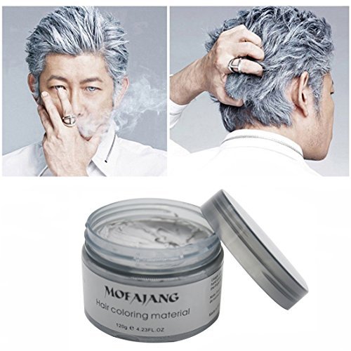 Hair Color Wax Washable Hair Dye Mud Temporary Hairstyle Cream Hair Pomades Hairstyle Wax Hair Styling Mud Wax for Men and Women Party, Cosplay, Hallowen, 4.23 OZ, Gray