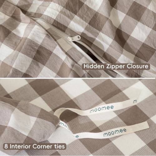 Image of MooMee Gingham Duvet Cover Set 100% Washed Cotton Linen Like