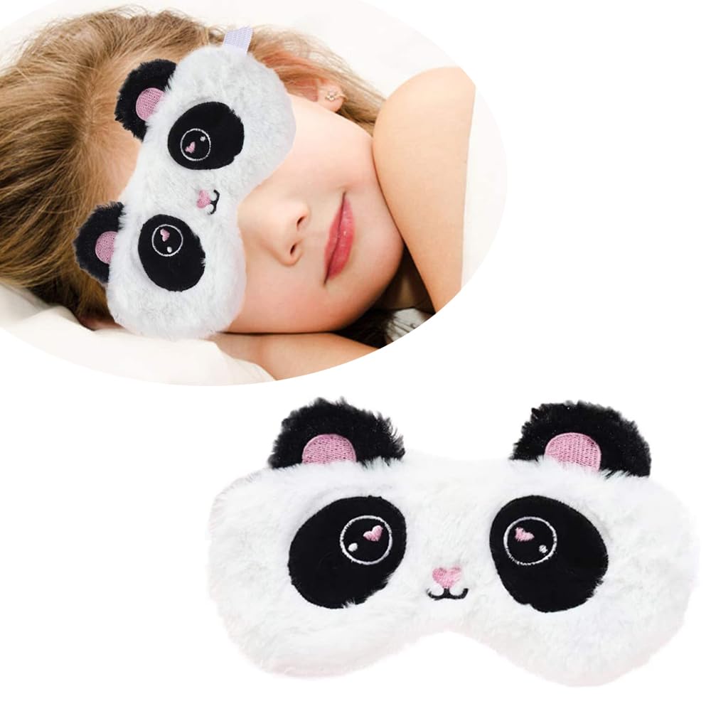MAKINGTEC Cute Panda Sleeping Mask, 2 Pcs Soft Fluffy Plush Blindfold Funny Novelty Animal Sleep Mask Eye Cover Eyeshade for Kids Girls Boys Women Men Night Nap Travel Meditation
