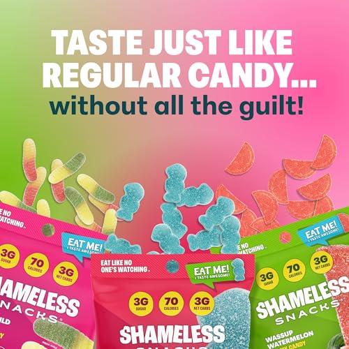 Shameless Low Carb Keto Gummy Bundle - Watermelon, Blue Raspberry & Super Wild Worms Gluten Free Candy image 5