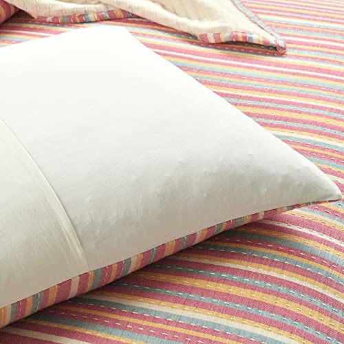 Lush Decor Tracy Stripe Pick Stitch Kantha Yarn Dyed 3 Piece Cotton Woven Quilt/Coverlet Set, King, Rust & Yellow #TOP3