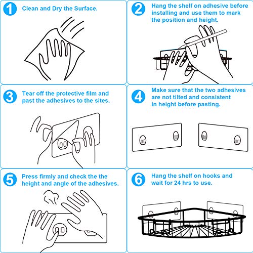 Smartake 4-Pack Corner Shower Caddy, Sus304 Stainless Steel Adhesive Bathroom Shelf With 4 Removable Hooks, Wall Mounted Storage Organizer Racks For Shower, Kitchen, Toilet And Dorm, Silver #TOP4