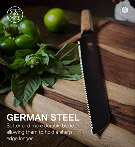Image of Everdure by Heston Blumenthal 10.55 Inch Bread Knife Perfect for Slicing Large Bread Loaves, Serrated Blade, Pakka Wood Handle, Titanium Coated Blade