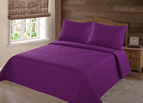 Gorgeoushomelinen (Nena) Purple Plum Solid Hypoallergenic Quilt Bedspread Bed Bedding Coverlets Cover Set With Pillow Cases Size Inc: Twin (2Pc) Full Queen King (3Pc) (King) #TOP27