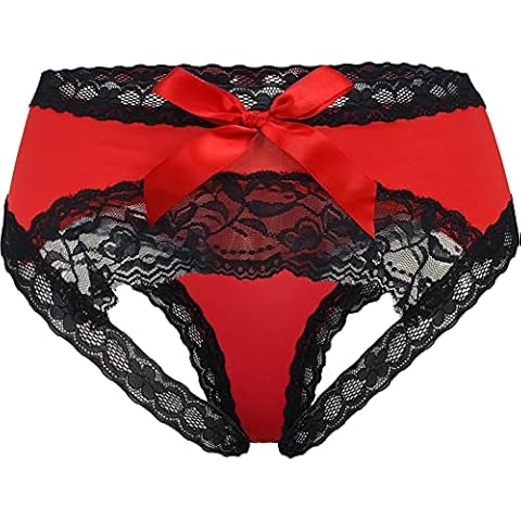 Adove Women Sexy Lace Panties Bowknot Briefs Midnight Lingerie Hipster Underwear, Red, XL Cover