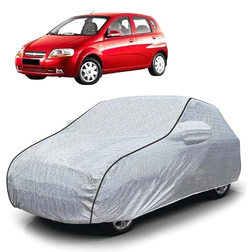 Image of Sulfar 100% Waterproof Car Body Cover Compatible with Mirror for Chevrolet Aveo UVA (Triple Stitched, Full Bottom Elastic, Magic Silver with Black Piping)