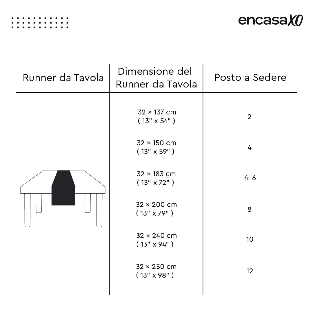 Encasa XO Runner da Tavola | Cotone a Coste Sottili Tinto in Filato | Dimensioni 32x250 cm | Nero solido | Lavabile in Lavatrice