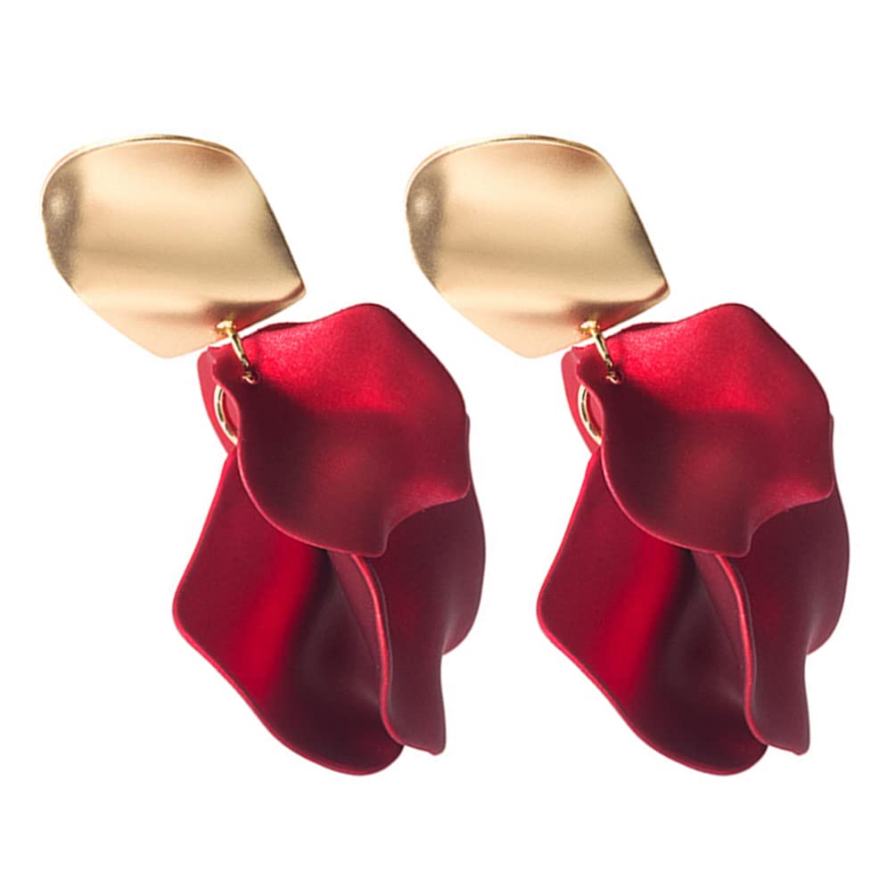 VALICLUD PENDIENTES DE PETAL ROJO ROJO PENDIENTES DE PENDIENTES: 2 Pares de Flores Rosadas Pendientes de La Gota Floral Pendientes de La Joyería de La Boda para Las Mujeres para Las