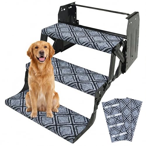 CircleRoad RV Step Covers 22 Inch 3 Pack Diamond RV Stair Covers Wrap Best Fits 8-11 Deep Camper Stairs RV Step Rugs Gray-Black Kid & Pet Friendly