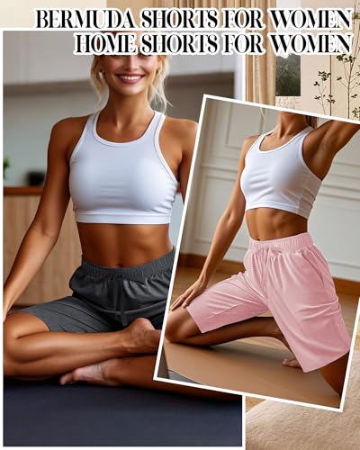 Neer 3 Pack Women's Bermuda Shorts, Jogger Yoga Sweat Walking Short Running Knee Length Sport Drawstring Shorts with Pockets2