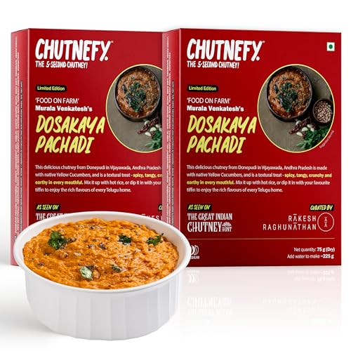 Image of Chutnefy Dosakaya /Yellow Cucumber Chutney | Curated by Rakesh Raghunathan | Andhra Style | 100% Natural | Pack of 2 * 75gms (Dry) | Add Water to make 225ml | 4-5 Serving Per Pack | No Preservative
