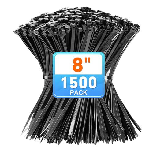 KAMOTA 8 Inch Black Nylon Zip Ties, 1500 Pack Self-Locking 50lb Tensile by KAMOTA - Used condition - US$17.70