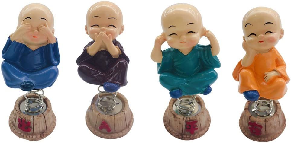Image of Buko Set of 4 Buddha Monk Statues Miniature Figurines Showpiece for Wall Shelf Table Desktop Car Dashboard Decoration Home Office Decor (Spring Cute Buddha Set-of-4)