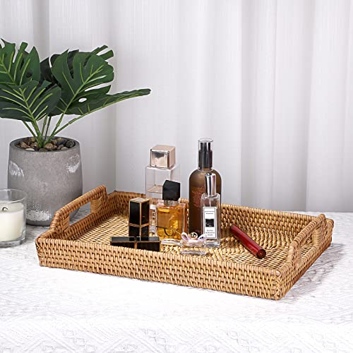 IGNPION Rattan Serving Tray Home & Bathroom Decorative Display Woven Table Storage Tray with Handle, Tableware, Kitchen - Image 3