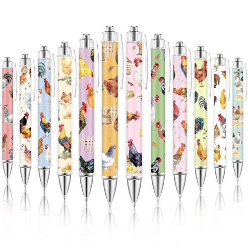 Dispowreath 12 Pcs Chicken Gifts for Women Animal Lover Gift Chicken Ballpoint Pens Retractable 1.0 mm Black Ink Hen Pen School Office Supplies Fancy Present for Rooster Chick Barn Desk Decor Birthday