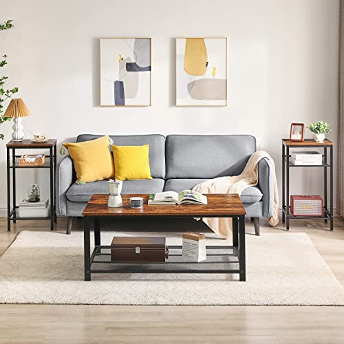 Ymyny End Table Set Of 2, Tall Telephone Table With Adjustable Mesh Shelf, 2 Tiers Side Table For Hallway Office Bedroom Living Room, Industrial Design, Small Coffee Table, Rustic Brown, Hst005H-2 #TOP1