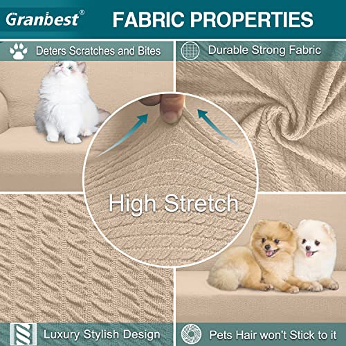Granbest High Stretch Recliner Chair Cover Thick Recliner Cover With Elastic Bottom Recliner Slipcover With Pockets (Beige) #TOP2
