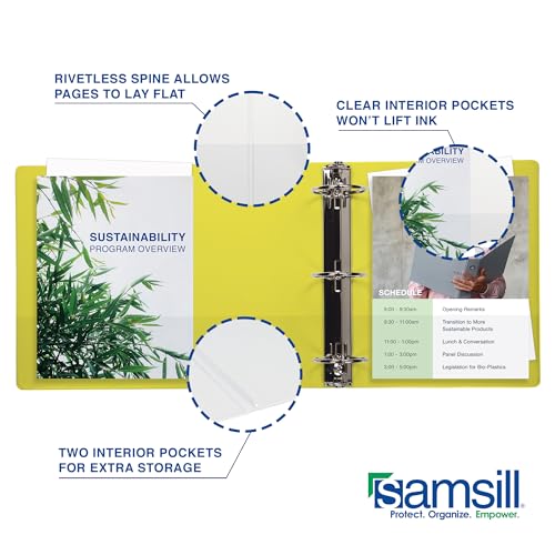 Image of Samsill Durable 0.5 Inch Binder, D Ring Binder, Customizable Clear View Cover, Lemon Yellow, Holds 125 Pages