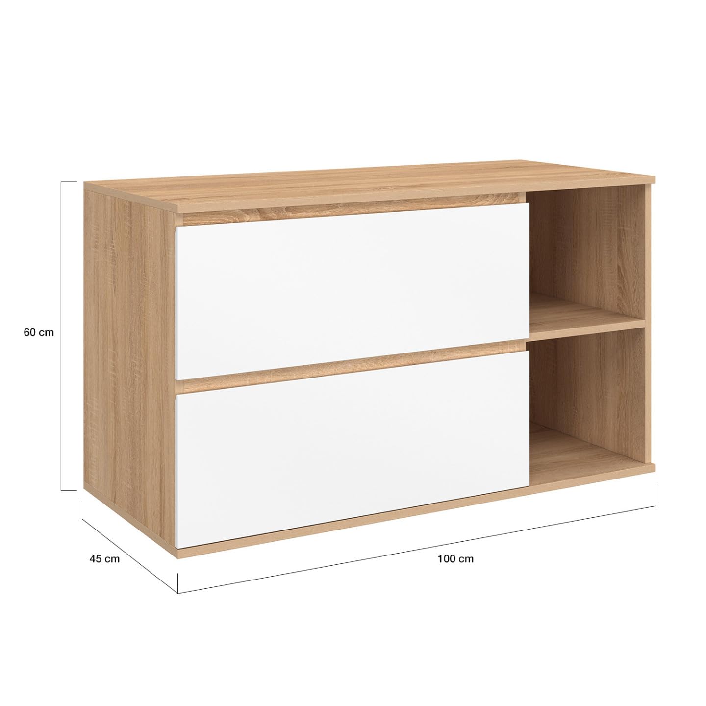 IDMarket - Lavabo colgante TOMI con 2 cajones y 2 nichos en haya y blanco