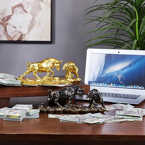 AETVRNI Wall Street Bull & Bear Statue - Bronze Patina Resin Stock Market Decor, Charging Sculpture Gifts for Market Lovers