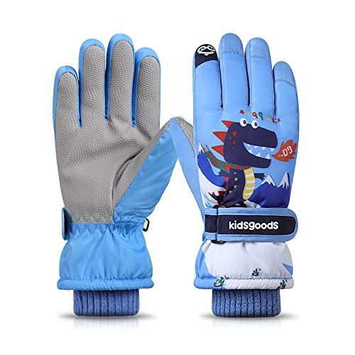 NAVESO Kinder Skihandschuhe, Skihandschuhe Herren Wasserdicht, Dinosaurier Muster Skihandschuhe Kinder Wasserdicht, Winter Kinderhandschuhe für 2-13 Jahre Mädchen Laufen, Skifahren, Snowboard, Ski Cover