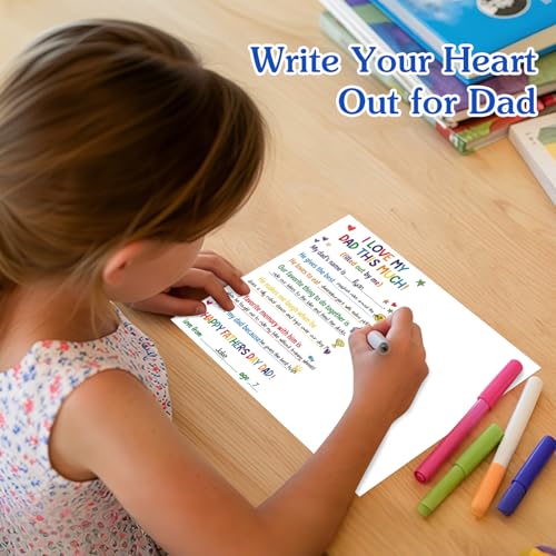 Image of FLYAB Fathers Day Card from Daughter Son Kids- Fill in the Blanks I Love My Dad This Much Funny Fathers Day Card for Dad, Interactive Gift with Gold Envelope & Sticker, 5.5 inchx 8 inch