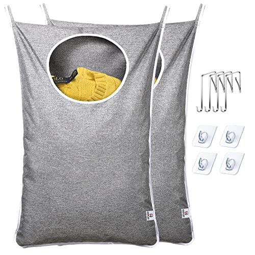 KEEPJOY Saves Space Door-Hanging Laundry Bag,Door Hanging Laundry Hamper with 2 Different Types of Hooks, Oxford Fabric Hanging Laundry Basket for Clothes Size 30