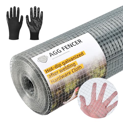 AggFencer Hardware Cloth 1/2 inch 48 x 100ft Chicken Wire Fencing Hot-Dipped Galvanized After Welding Garden Plant Supports Welded Metal Chicken Wire Poultry Animal Netting Cage Screen with Gloves