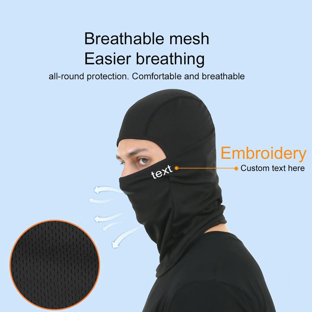 LAKONE Custom Text Embroidery Ski Mask for Men Women, Balaclava Face Mask, Mask UV Protector Lightweight for Motorcycle Snowboard (US, Alpha, One Size, Custom Text)